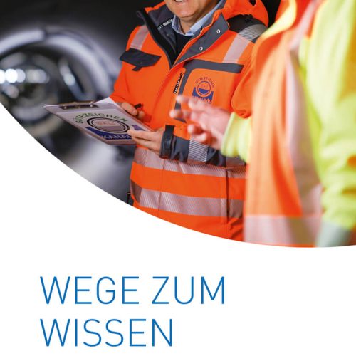 Der Flyer „Wege zum Wissen“ informiert über die Angebote der Gütegemeinschaft zur Qualifikation der Mitarbeiter. Grafik: Güteschutz Kanalbau